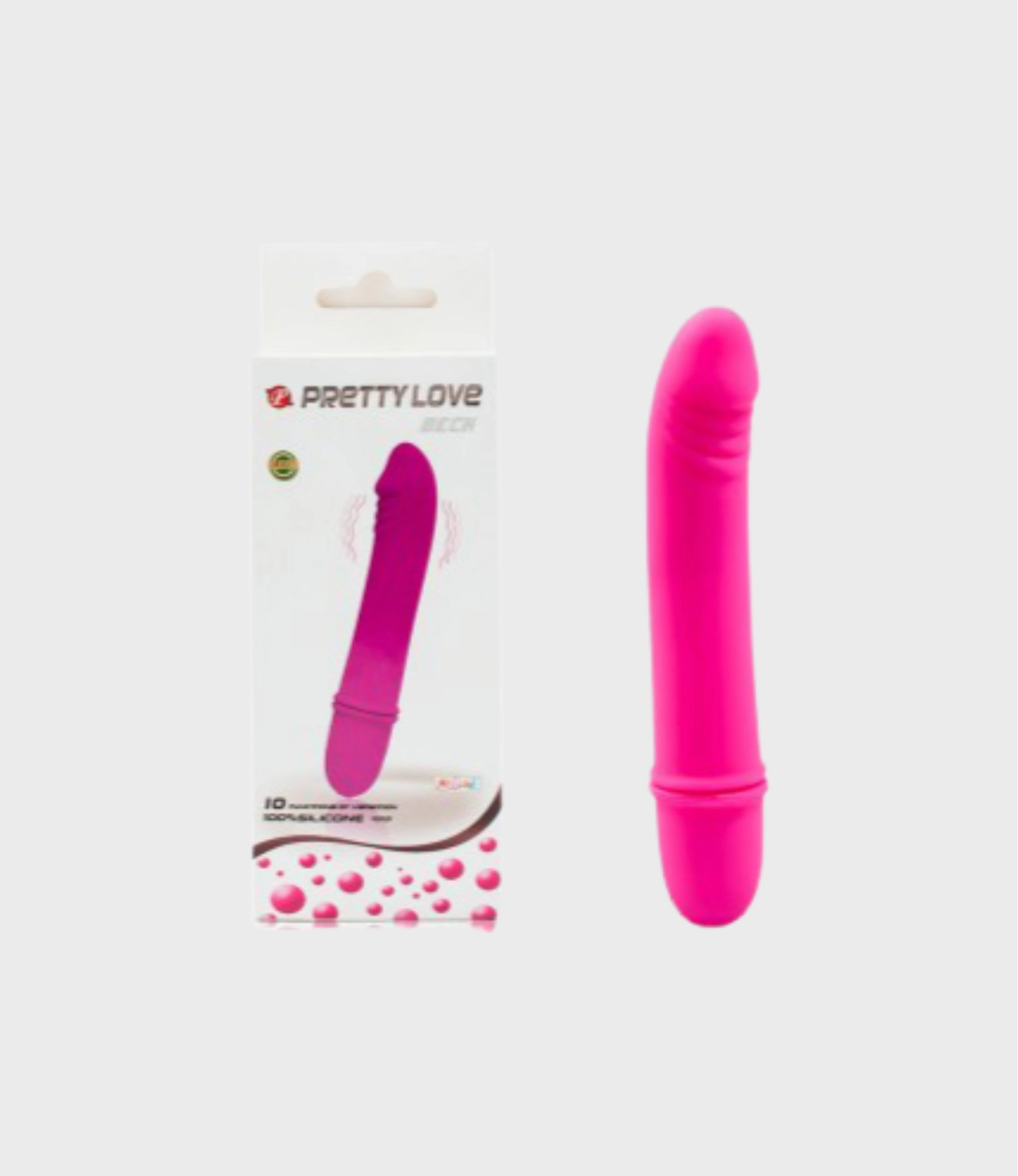 Mini vibrador Pretty Love Beck fucsia junto a su caja original