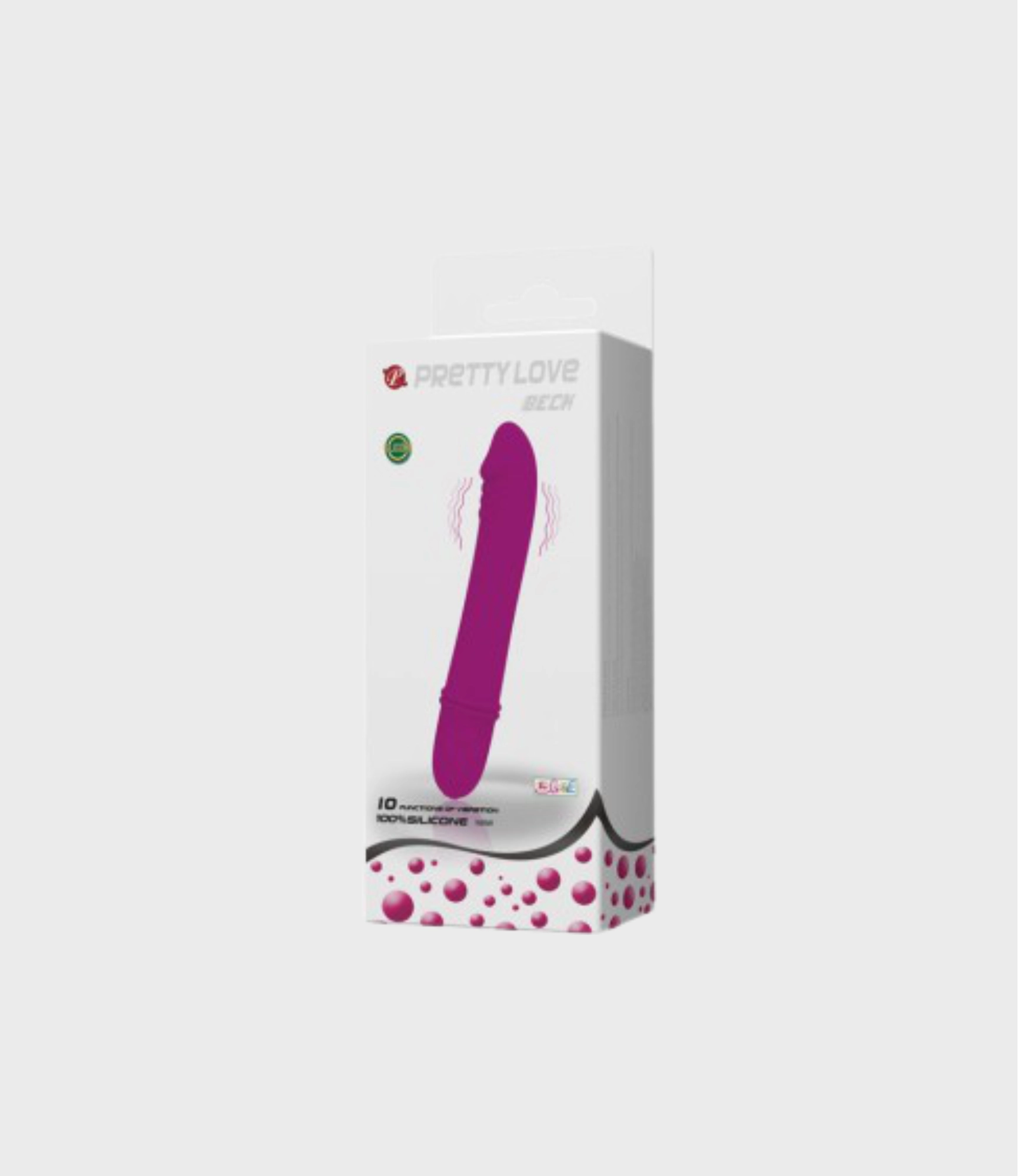 Caja del producto Pretty Love Beck, mini vibrador de silicona