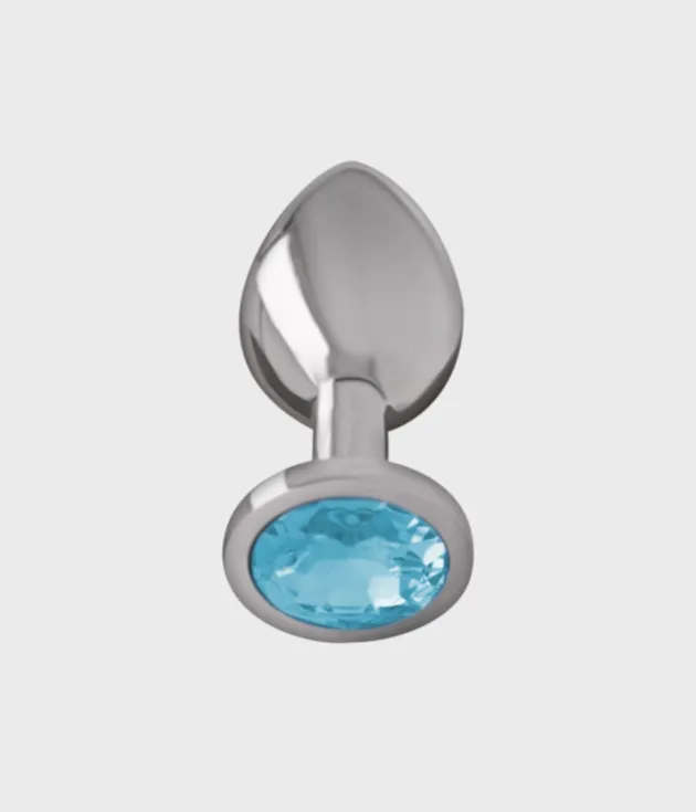 Plug anal Intense de metal con joya de cristal azul, talla S, vista frontal