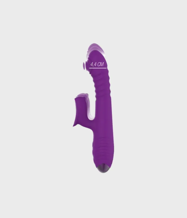 Vibrador Intense Iggy morado, vista frontal con medida de diámetro