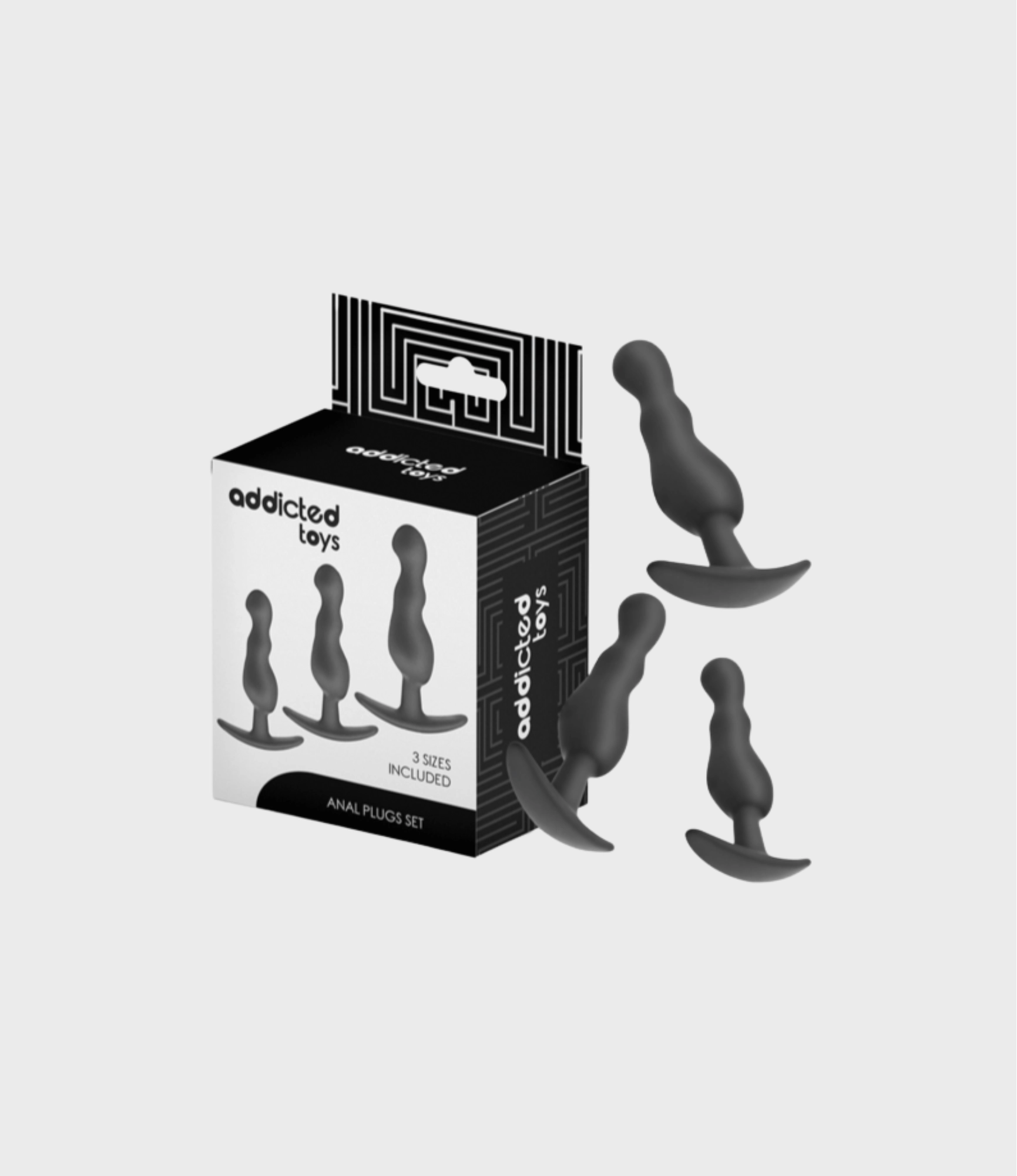 Caja del set de plugs anales Addicted Toys, 3 tamaños incluidos